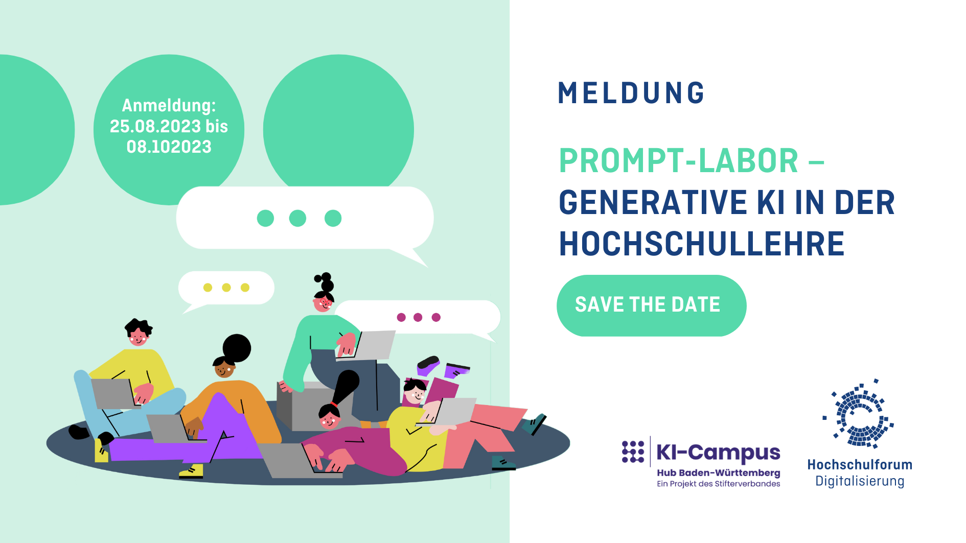 Text: MELDUNG | SAVE THE DATE THEMENSPECIAL „KI IN DER HOCHSCHULPRAXIS“ —  Eine Veranstaltungsreihe von e-teaching.org, Auftakt-Event am  30. Oktober 2023, Mit KI-Expertin Prof. Dr. Doris Weßels