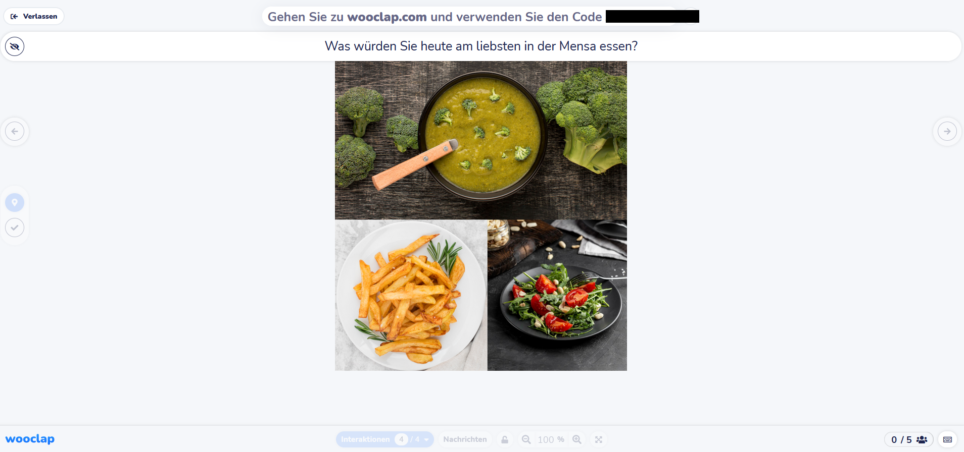 Screenshot zu Audiobeitrag - Wooclap _Pin on image_ Die Umgebung des Tools “Wooclap” mit der Pin-On-Image-Ansicht.