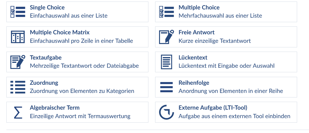 Stud.Beitrag_Text_Studiengruppen in Stud.IP_Abb10 Abbildung 10: Ansicht Stud.IP Oberfläche, Aufgabentypen der Vips