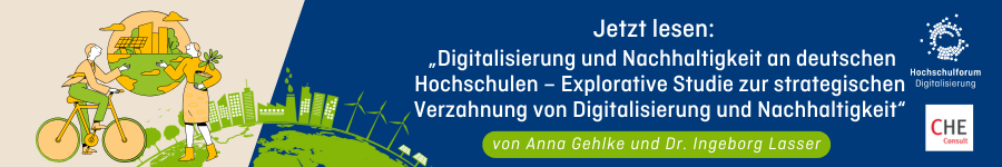 Digitalisierung und Nachhaltigkeit Eine Weltkarte als Halbkugel, daneben zwei Figuren, die sich unterhalten.