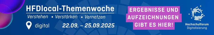 HFDlocal Themenwoche Menschliche Hand und Roboterhand halten Fäden, an denen eine Waage hängt. Text im Bild: „Aus dem Magazin strategie digital #6“, „BLOG“, „DENKEN BLEIBT PFLICHT – Ein Interview mit Judith Simon vom Deutschen Ethikrat – Ein Blogbeitrag von Theresa Sommer“. Logo: Hochschulforum Digitalisierung.