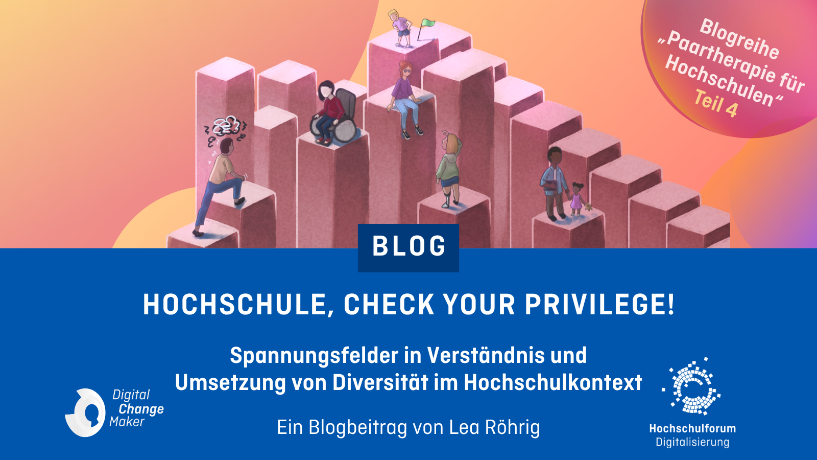Dekoratives Bild mit dem Text: Hochschule: Check your Privilege – Spannungsfelder in Verständnis und Umsetzung von Diversität im Hochschulkontext. Ein Blogbeitrag von Lea Röhrig.