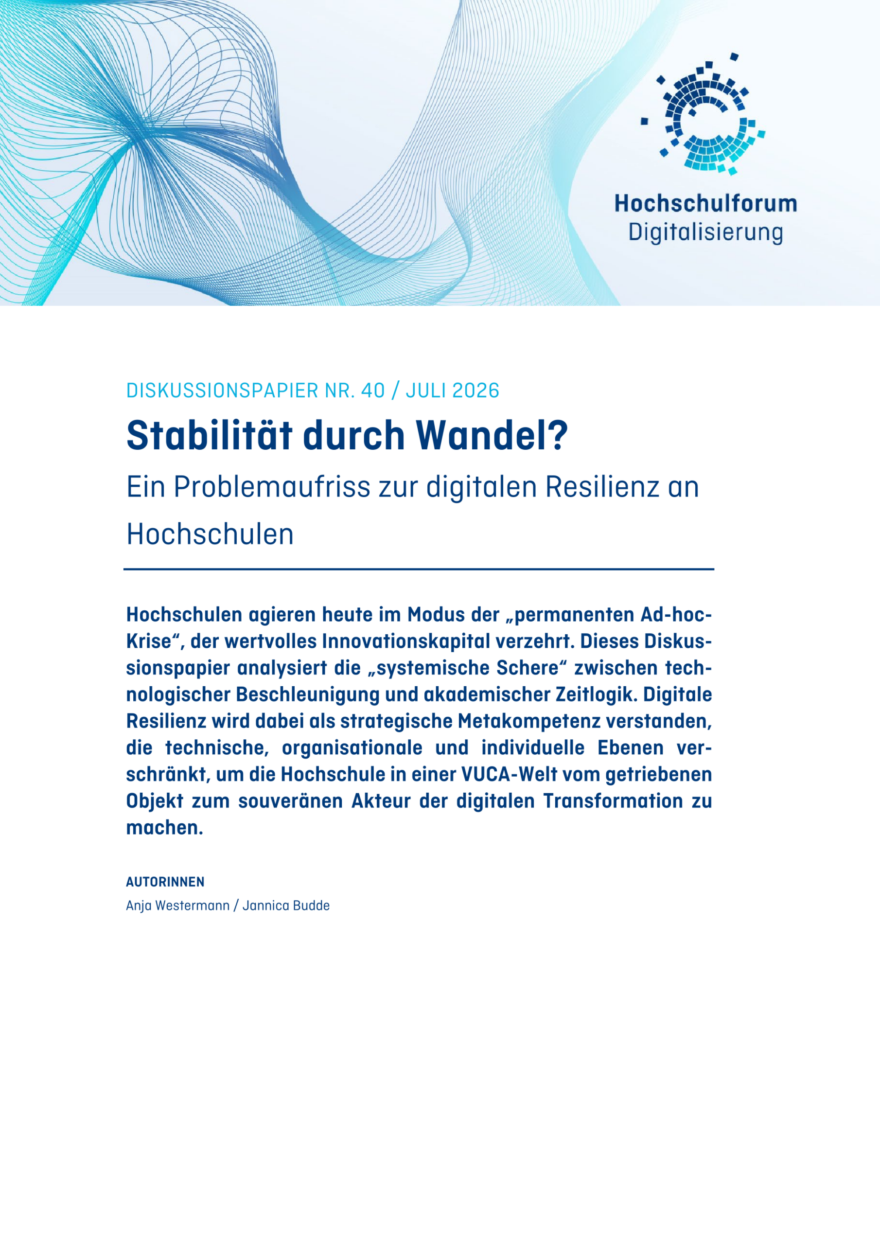 Titelseite einer Publikation über digitale Resilienz von Hochschulen